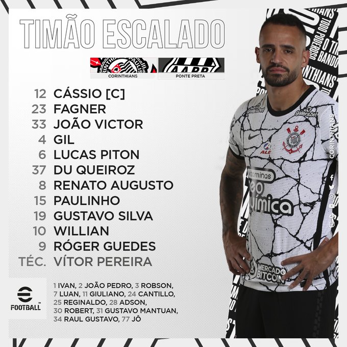 Corinthians escalado para enfrentar a Ponte Preta; confira