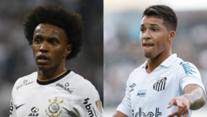 Willian, meia do Corinthians e Marcos Leonardo, atacante do Santos