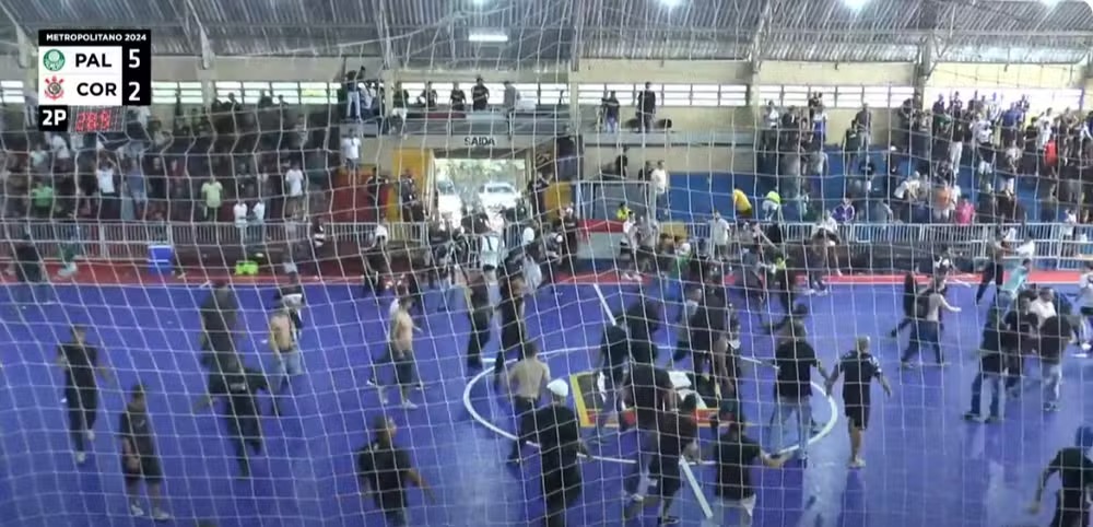 Briga generalizada no futsal trouxe punição ao Corinthians - Foto: Reprodução/ES Sports.