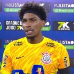 Foto: Reprodução/TNT Sports - Hugo Souza parabenizou os companheiros no Corinthians.
