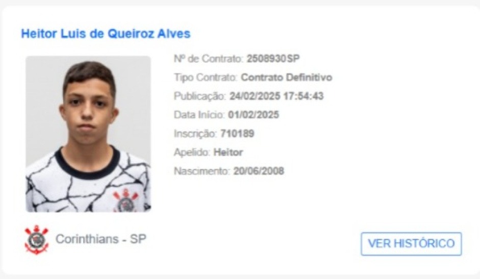 Jovem teve o contrato publicado no BID - Foto: Reprodução/CBF.